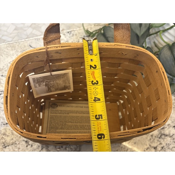 Peterboro‎ Basket  Co. Wooden Woven Wall Pocket Basket Leather Single Handle - Picture 8 of 16